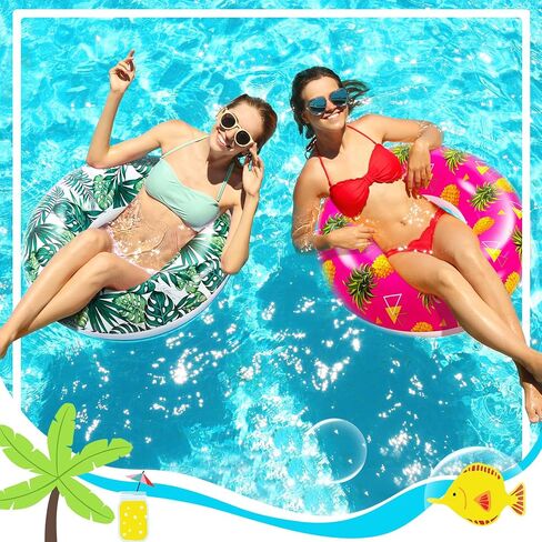 Poen Large Pool Floats Tube 32 Inches Tropical Leaves Pool Floats Pool Tube Inflatable Swimming Tubes Pool Rings for Adults Summer Hawaii Luau Beach Pool Supplies(6 Pcs) in Saudi Arabia