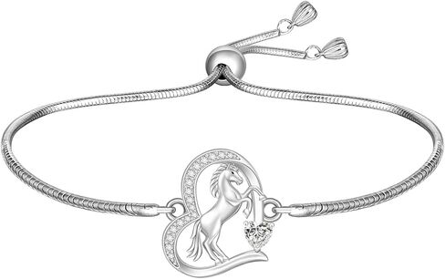 Fenthring Horse Bracelet Sterling Silver Heart Bracelets for Women Adjustable Animal Horse Themed lover Gifts Jewelry in Saudi Arabia