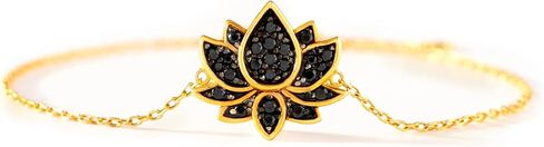 STORYJEWELLERY Lotus Charm Bracelets for Women, 18K Gold Plated Bracelet, Dainty Black Bracelets for Women Adorned with Cubic Zirconia, Perfect Gifts for Birthday, Mother's Day in Saudi Arabia