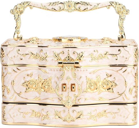 Vintage Jewelry Box, 3 Layers Small Trinket Box with Handle, Rectangular Trinket Organizer Storage Box Treasure Chest Box Jewelry Decorative Box Jewelry Box Gift Box Case (White) in Saudi Arabia
