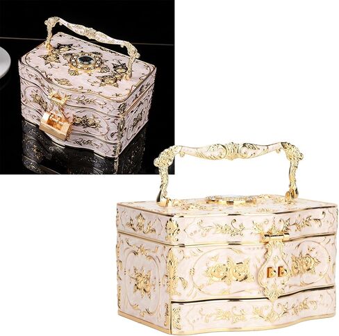Vintage Jewelry Box, 3 Layers Small Trinket Box with Handle, Rectangular Trinket Organizer Storage Box Treasure Chest Box Jewelry Decorative Box Jewelry Box Gift Box Case (White) in Saudi Arabia