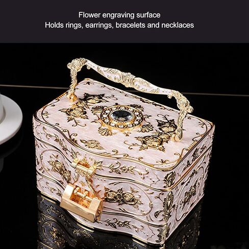Vintage Jewelry Box, 3 Layers Small Trinket Box with Handle, Rectangular Trinket Organizer Storage Box Treasure Chest Box Jewelry Decorative Box Jewelry Box Gift Box Case (White) in Saudi Arabia