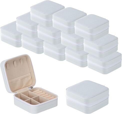 14 عبوة من صناديق مجوهرات السفر الصغيرة البيضاء - منظمات صغيرة محمولة من جلد البولي يوريثان مع فواصل، صناديق هدايا مقترحة لوصيفات العروس للخواتم والقلائد والأقراط in Kuwait