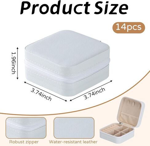 14 عبوة من صناديق مجوهرات السفر الصغيرة البيضاء - منظمات صغيرة محمولة من جلد البولي يوريثان مع فواصل، صناديق هدايا مقترحة لوصيفات العروس للخواتم والقلائد والأقراط in Kuwait