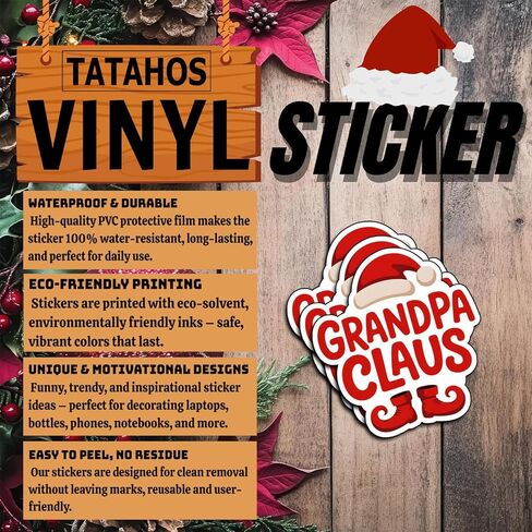 (3Pcs) Grandpa Claus Christmas Stickers Funny Santa Hat Holiday Fun Decorating Xmas Christmas Gifts Waterproof Holiday Quotes Vinyl Decals for Kindle Water Bottle Bumper Car Hard Hat Phone Laptop 3" in Saudi Arabia