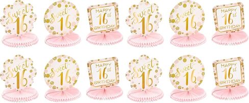 Sweet 16 Birthday Decorations, Pink and Gold Paper Honeycomb Centerpieces (6 Pack) in Saudi Arabia