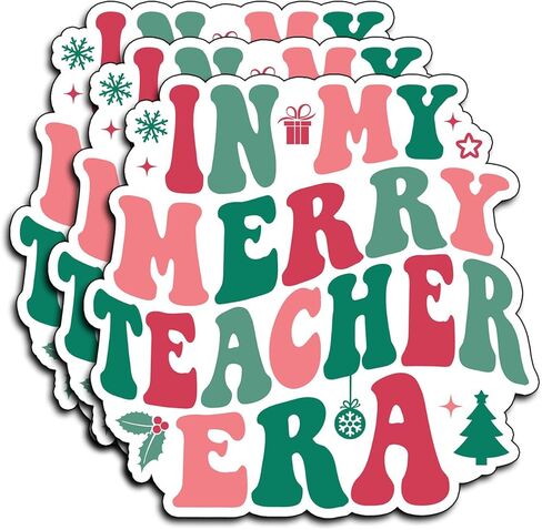 (3Pcs) in My Merry Teacher Era Stickers Christmas Holiday Sticker Teachers Fun Decorating Xmas Christmas Gifts Waterproof Holiday Vinyl Decals Kindle Water Bottle Bumper Car Hard Hat Phone Laptop 3" in Saudi Arabia