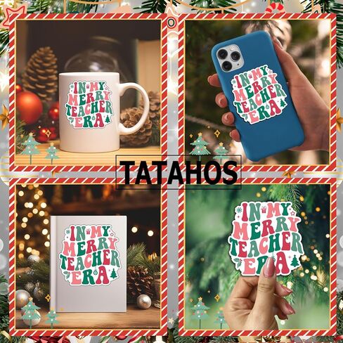 (3Pcs) in My Merry Teacher Era Stickers Christmas Holiday Sticker Teachers Fun Decorating Xmas Christmas Gifts Waterproof Holiday Vinyl Decals Kindle Water Bottle Bumper Car Hard Hat Phone Laptop 3" in Saudi Arabia