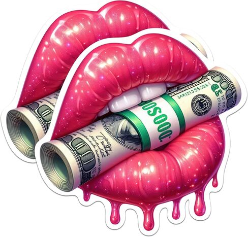 (2 Pack) Juicy Lips with Money Stickers - Fierce Cool Dripping Juicy Lips - 5 Inches On Longest Side - Premium Vinyl - for Cars, Trucks, Skateboards, Laptops - Made in USA - BMCS1683 in Kuwait
