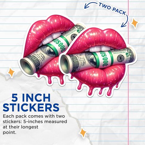 (2 Pack) Juicy Lips with Money Stickers - Fierce Cool Dripping Juicy Lips - 5 Inches On Longest Side - Premium Vinyl - for Cars, Trucks, Skateboards, Laptops - Made in USA - BMCS1683 in Kuwait