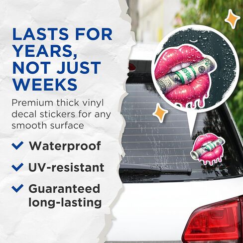 (2 Pack) Juicy Lips with Money Stickers - Fierce Cool Dripping Juicy Lips - 5 Inches On Longest Side - Premium Vinyl - for Cars, Trucks, Skateboards, Laptops - Made in USA - BMCS1683 in Kuwait