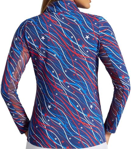 IBKUL Athleisure Wear Sun Protective UPF 50+ Icefil Cooling-Patriotic Confetti Print Long Sleeve Mock Neck Top-10091 in Kuwait