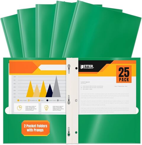 Better Office Products 25-Pack Glossy Green 8.5 x 11-Inch File Folders with 3 Metal Prongs, Letter Size in Kuwait