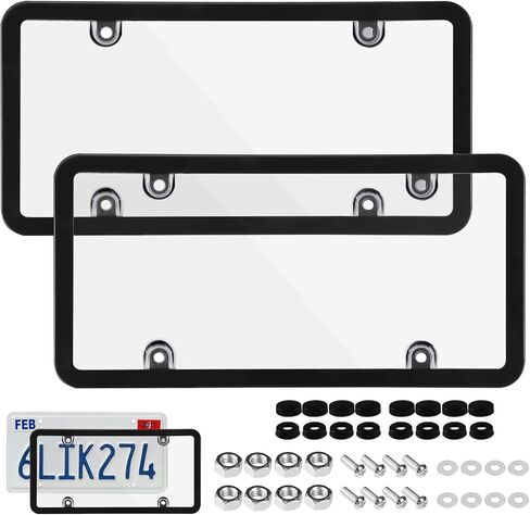 2-Pack Unbreakable Clear License Plate Frames, Slim Design, Rust-Proof Plasitc Holder, Fits All Standard Plates, Screws Included(Tape A) in Kuwait