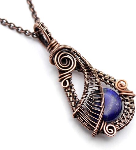Pillar of Salt Studio Handcrafted Lapis Lazuli Gemstone Pendant Copper Woven Wire Necklace (22" Chain) in Kuwait