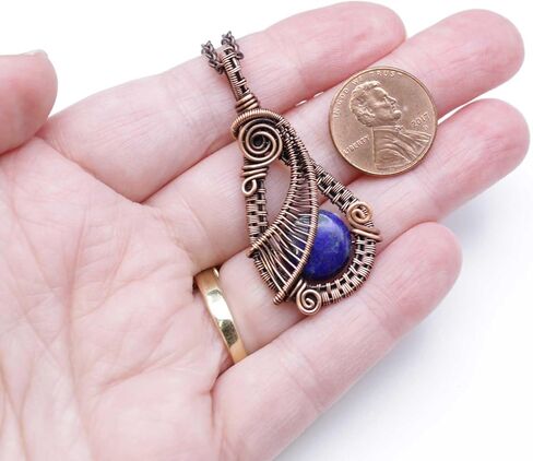 Pillar of Salt Studio Handcrafted Lapis Lazuli Gemstone Pendant Copper Woven Wire Necklace (22" Chain) in Kuwait