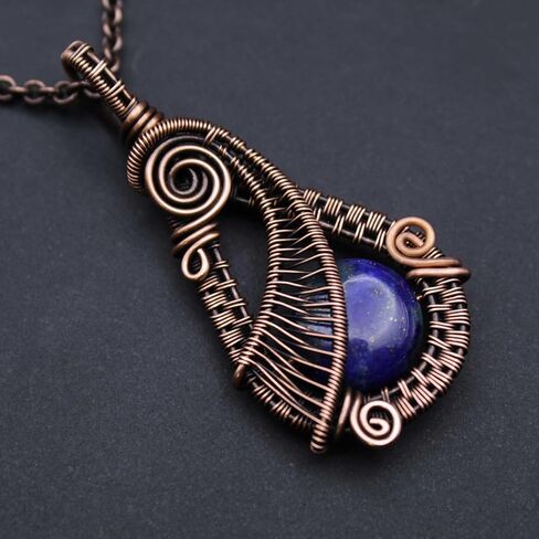Pillar of Salt Studio Handcrafted Lapis Lazuli Gemstone Pendant Copper Woven Wire Necklace (22" Chain) in Kuwait