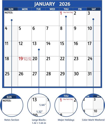 تقويم الحائط 2025-2026 - يناير 2025 - يونيو 2026، تقويم الحائط 2025-2026، 18 تقويمًا شهريًا، 12 × 17 بوصة، تقويم 2025 مع كتل كبيرة، ورق سميك، العطلات، المهام والملاحظات، رائع للتنظيم in Kuwait