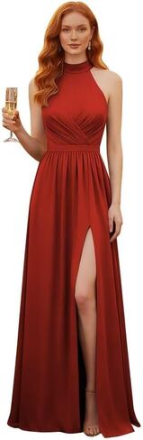 فساتين وصيفة الشرف من الشيفون طويلة مع فتحة فساتين كوكتيل رسمية للنساء in Kuwait