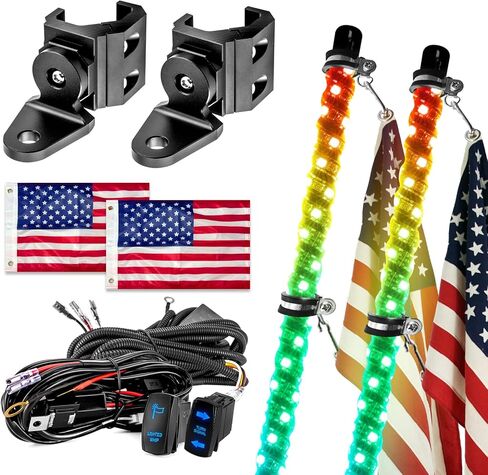 Wsays 2pcs 3ft RGB LED Whip Light, Pro-fit Roll Cage Mount Brackets with Whip Light & Turn Signal Switch Kit Compatible with Polaris General Ranger Fit Can-Am Defender Commander Maverick Sport Trail in Saudi Arabia