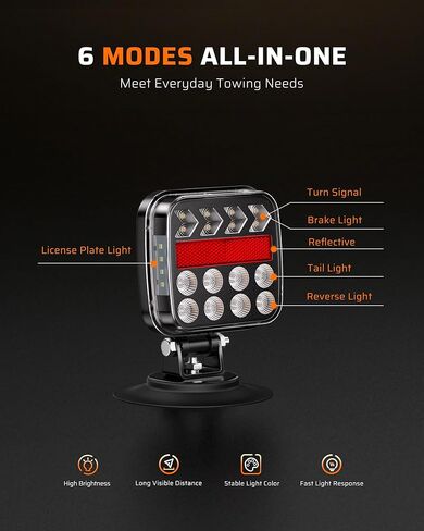 Ehaho Wireless Trailer Lights Magnetic Kit, Portable LED Tow Lights with IP67 Waterproof, Fast Charge Tail Light with 9 Hours Runtime, Turn Signal Reverse Brake Light for RV Boat Truck Car Towing in Kuwait