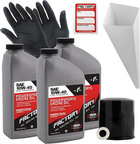 Oil Change Kit compatible with Kawasaki EX300 EX400 Z300 KLE300 Z400 – Includes 3 Quarts of 10W-40 Full Synthetic Oil, 1 Filter, 1 Crush Washer, 1 Funnel, 1 Oil Change Sticker in Kuwait