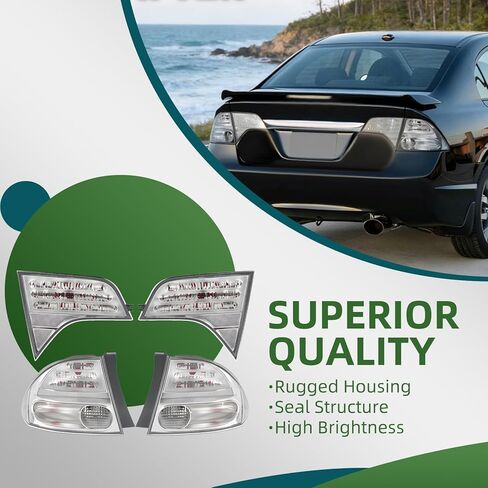 Tail Lights Outer Inner Compatible with 2006-2011 Civic 4-Door Sedan/Hybrid 4-Pieces (L+R) Taillight Taillamp 33551-SNA-A01 33501-SNA-A01 in Saudi Arabia