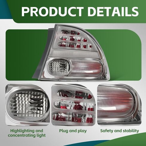 Tail Lights Outer Inner Compatible with 2006-2011 Civic 4-Door Sedan/Hybrid 4-Pieces (L+R) Taillight Taillamp 33551-SNA-A01 33501-SNA-A01 in Saudi Arabia