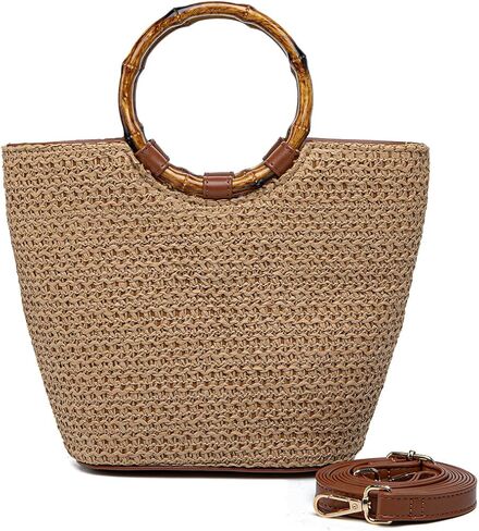 حقيبة يد صغيرة من الخيزران بمقبض من الخيزران، محفظة صيفية للشاطئ للنساء، حقائب يد بمقبض علوي للعطلات in Kuwait