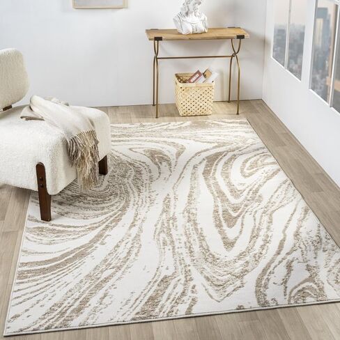 سجادة LUXE WEAVERS حديثة تجريدية من الرخام العاجي مقاس 8 × 10، سجادة غرفة المعيشة ذات ملمس مرتفع ومنخفض in Saudi Arabia