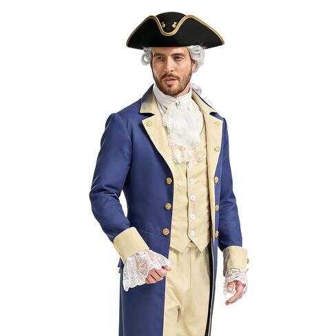 شعر مستعار على الطراز الاستعماري من GYQMBT، إكسسوارات أزياء الآباء المؤسسين، مجموعة شعر مستعار للقاضي مع ربطة عنق من الدانتيل وأساور أكمام من الدانتيل. in Kuwait