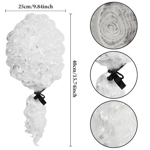 شعر مستعار على الطراز الاستعماري من GYQMBT، إكسسوارات أزياء الآباء المؤسسين، مجموعة شعر مستعار للقاضي مع ربطة عنق من الدانتيل وأساور أكمام من الدانتيل. in Kuwait