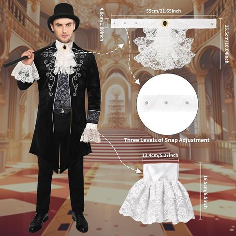 شعر مستعار على الطراز الاستعماري من GYQMBT، إكسسوارات أزياء الآباء المؤسسين، مجموعة شعر مستعار للقاضي مع ربطة عنق من الدانتيل وأساور أكمام من الدانتيل. in Kuwait