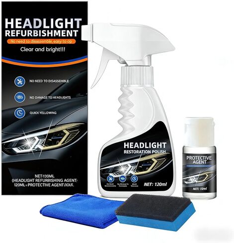 مجموعة ترميم المصابيح الأمامية الأكثر سطوعًا 10 مرات - منظف ومانع تسرب للمصابيح الأمامية من الدرجة الاحترافية، يعمل على إصلاح العدسات الغائمة الصفراء إلى الكريستال الشفاف في 5 دقائق، ملحقات السيارة ومستلزمات تنظيف السيارة من أجل سلامة القيادة الليلية in Kuwait