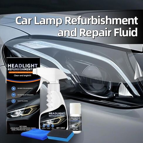 مجموعة ترميم المصابيح الأمامية الأكثر سطوعًا 10 مرات - منظف ومانع تسرب للمصابيح الأمامية من الدرجة الاحترافية، يعمل على إصلاح العدسات الغائمة الصفراء إلى الكريستال الشفاف في 5 دقائق، ملحقات السيارة ومستلزمات تنظيف السيارة من أجل سلامة القيادة الليلية in Kuwait