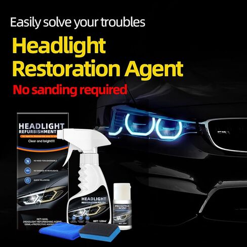 مجموعة ترميم المصابيح الأمامية الأكثر سطوعًا 10 مرات - منظف ومانع تسرب للمصابيح الأمامية من الدرجة الاحترافية، يعمل على إصلاح العدسات الغائمة الصفراء إلى الكريستال الشفاف في 5 دقائق، ملحقات السيارة ومستلزمات تنظيف السيارة من أجل سلامة القيادة الليلية in Kuwait