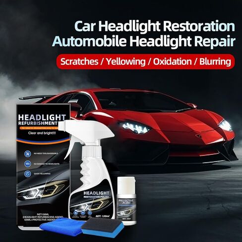 مجموعة ترميم المصابيح الأمامية الأكثر سطوعًا 10 مرات - منظف ومانع تسرب للمصابيح الأمامية من الدرجة الاحترافية، يعمل على إصلاح العدسات الغائمة الصفراء إلى الكريستال الشفاف في 5 دقائق، ملحقات السيارة ومستلزمات تنظيف السيارة من أجل سلامة القيادة الليلية in Kuwait