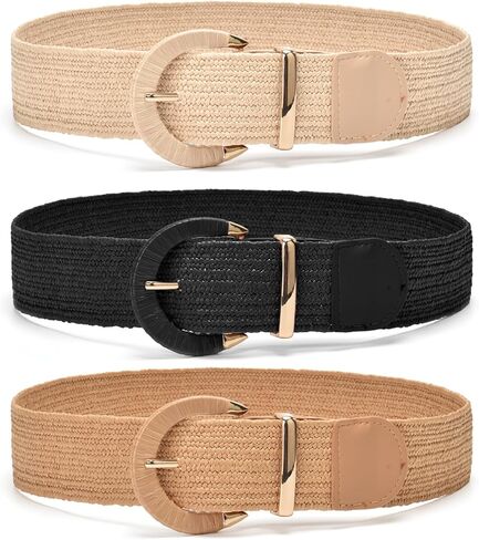 حزام ياوبينغ المنسوج من القش 3 قطع للسيدات، حزام بوهو مرن للخصر مضفر للفستان in Kuwait