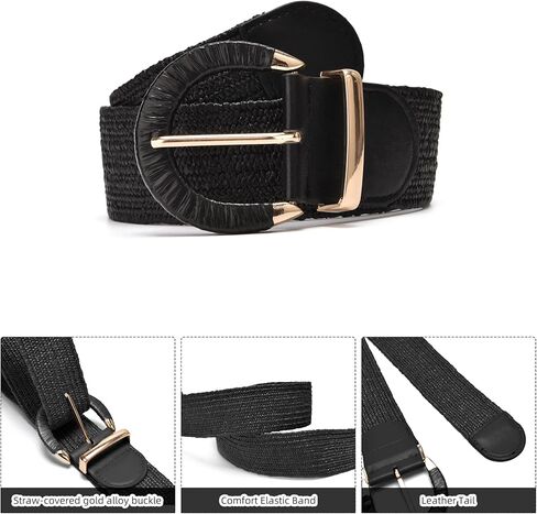 حزام ياوبينغ المنسوج من القش 3 قطع للسيدات، حزام بوهو مرن للخصر مضفر للفستان in Kuwait