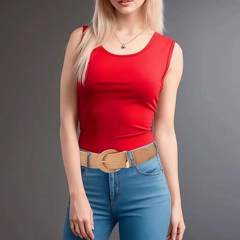 حزام ياوبينغ المنسوج من القش 3 قطع للسيدات، حزام بوهو مرن للخصر مضفر للفستان in Kuwait