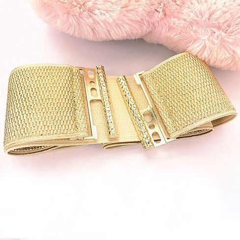 Gold Corset Waist Belt - Wide Waist Cincher - Elastic Waspie Belt - Glittering Waspie - Female in Kuwait