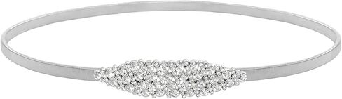 Elastic Metal Silver Waist Belt Thin Spring Waistband with Rhinestone for Women Dresses Shirts Dating Stretch Chain in Kuwait