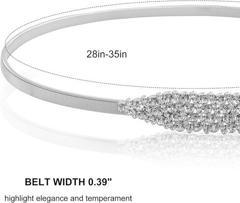 Elastic Metal Silver Waist Belt Thin Spring Waistband with Rhinestone for Women Dresses Shirts Dating Stretch Chain in Kuwait