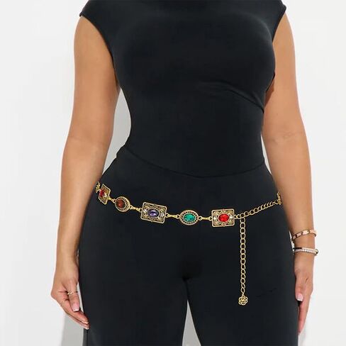 حزام سلسلة Concho الغربي للنساء من الزجاج الماسي وسلسلة الخصر وحجر الراين وأحزمة معدنية للفستان in Kuwait