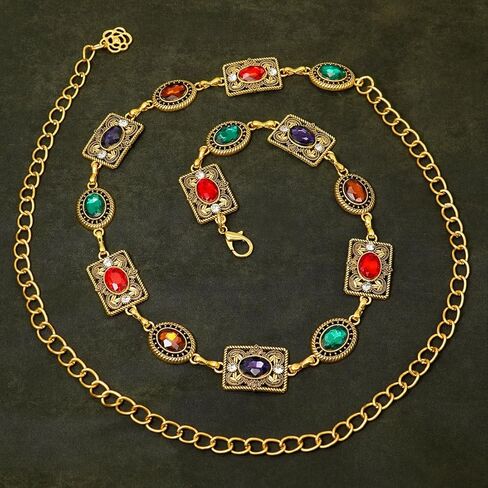 حزام سلسلة Concho الغربي للنساء من الزجاج الماسي وسلسلة الخصر وحجر الراين وأحزمة معدنية للفستان in Kuwait