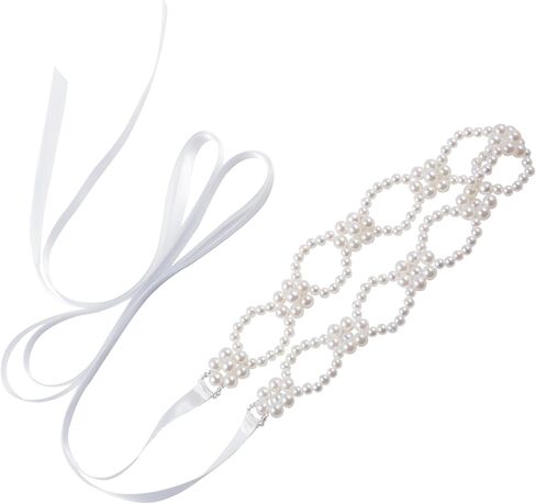 حزام الزفاف اللؤلؤي وشاح الزفاف، وشاح مطرز يدويًا للعروس، وصيفة العروس، فستان فتاة الزهور in Kuwait