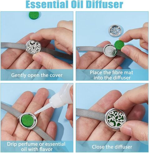 2 Styles Essential Oil Diffuser Bracelet 8.82 inch Aromatherapy Locket Adjustable Bracelet Stainless Steel Watch Band Bracelets with 20Pcs Washable Refill Pads for Women Men Friends in Saudi Arabia