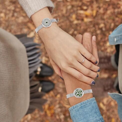 2 Styles Essential Oil Diffuser Bracelet 8.82 inch Aromatherapy Locket Adjustable Bracelet Stainless Steel Watch Band Bracelets with 20Pcs Washable Refill Pads for Women Men Friends in Saudi Arabia