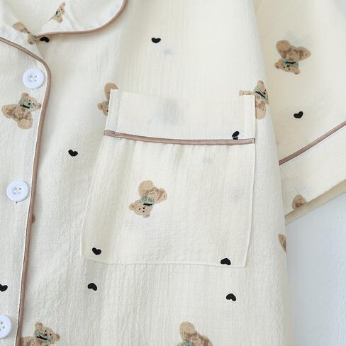 Cute Polka Dot Bear Pajama Set – Summer Student Style Cardigan Short-Sleeved Shorts Set – Soft and Comfortable Loungewear in Saudi Arabia
