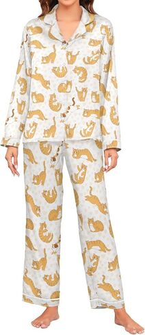 Women's Pajama Set Long Sleeve Sleepwear Soft Satin Pjs Lounge Sets with Pockets S-XXL in Kuwait